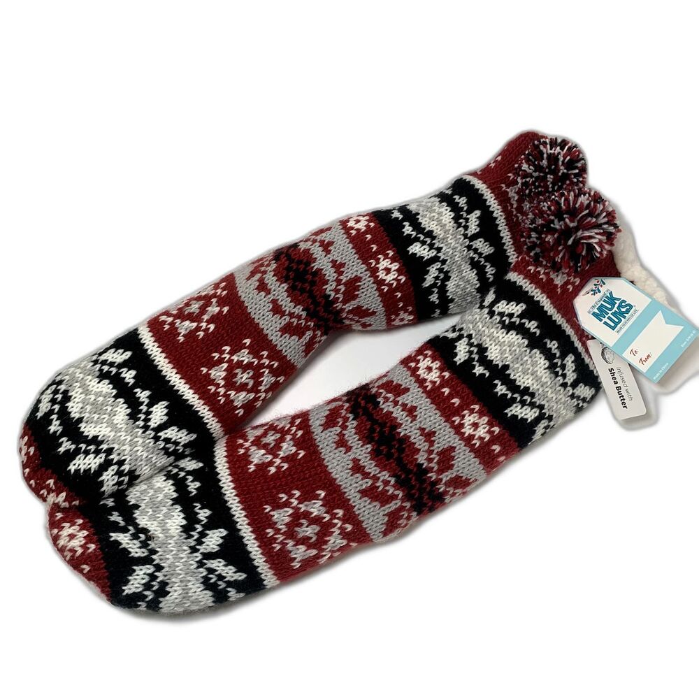 Muk Luks Shea Butter Infused Red Slipper Socks w/Gripper Soles Size S/M 6-8